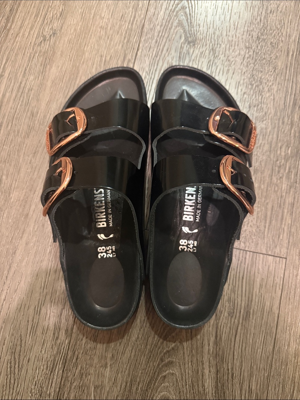 Birkenstock Arizona Big Buckle High Shine Exquisite Black Rose Gold 38 - Picture 2 of 5